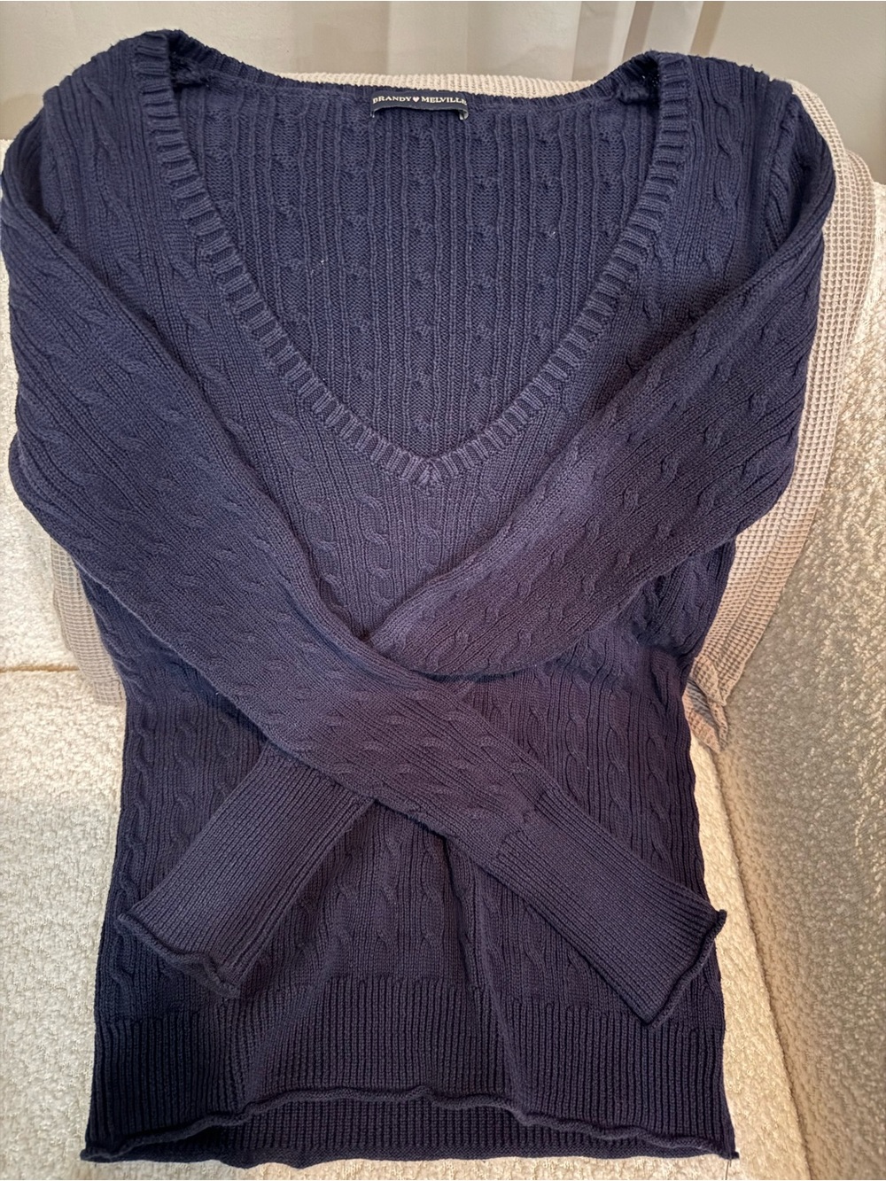 Brandy Melville Navy Cable V-Neck Sweater
